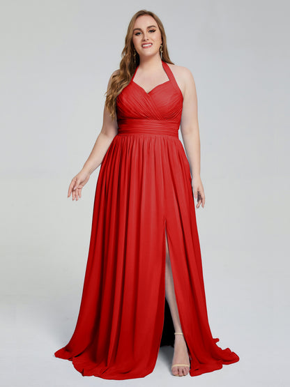 Presley Halter Split Plus Size Long Bridesmaid Dresses