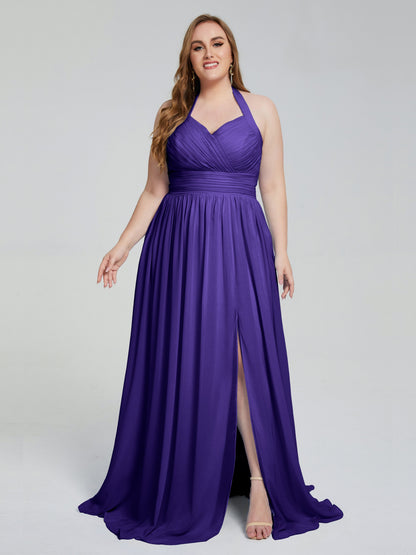 Presley Halter Split Plus Size Long Bridesmaid Dresses