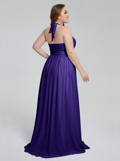 Presley Halter Split Plus Size Long Bridesmaid Dresses