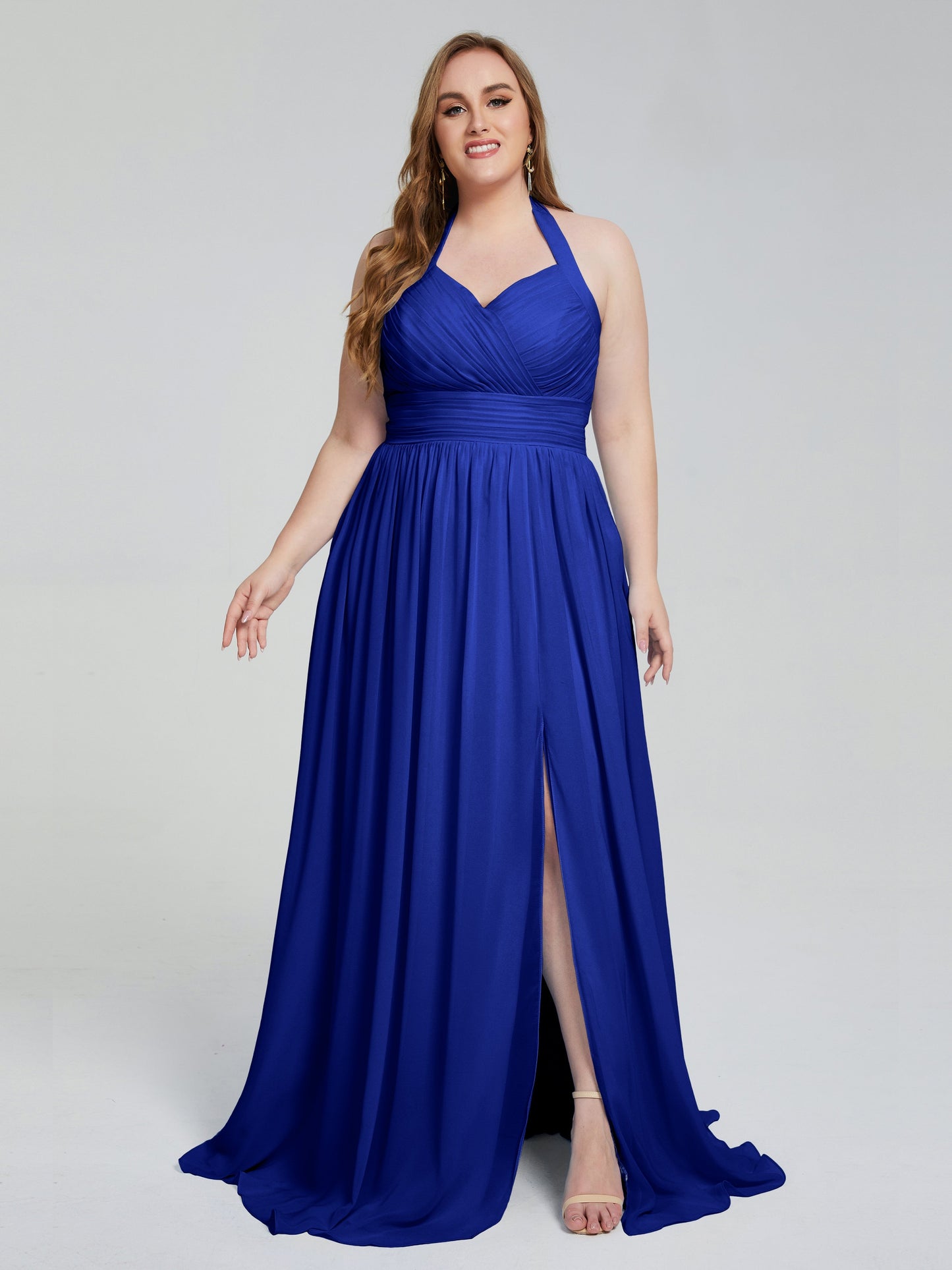 Presley Halter Split Plus Size Long Bridesmaid Dresses