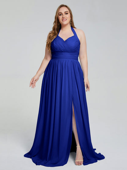 Presley Halter Split Plus Size Long Bridesmaid Dresses