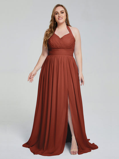 Presley Halter Split Plus Size Long Bridesmaid Dresses