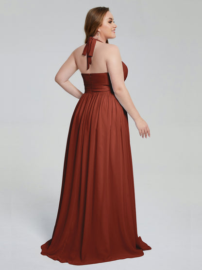 Presley Halter Split Plus Size Long Bridesmaid Dresses