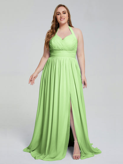 Presley Halter Split Plus Size Long Bridesmaid Dresses