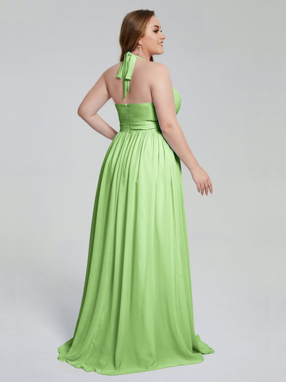 Presley Halter Split Plus Size Long Bridesmaid Dresses
