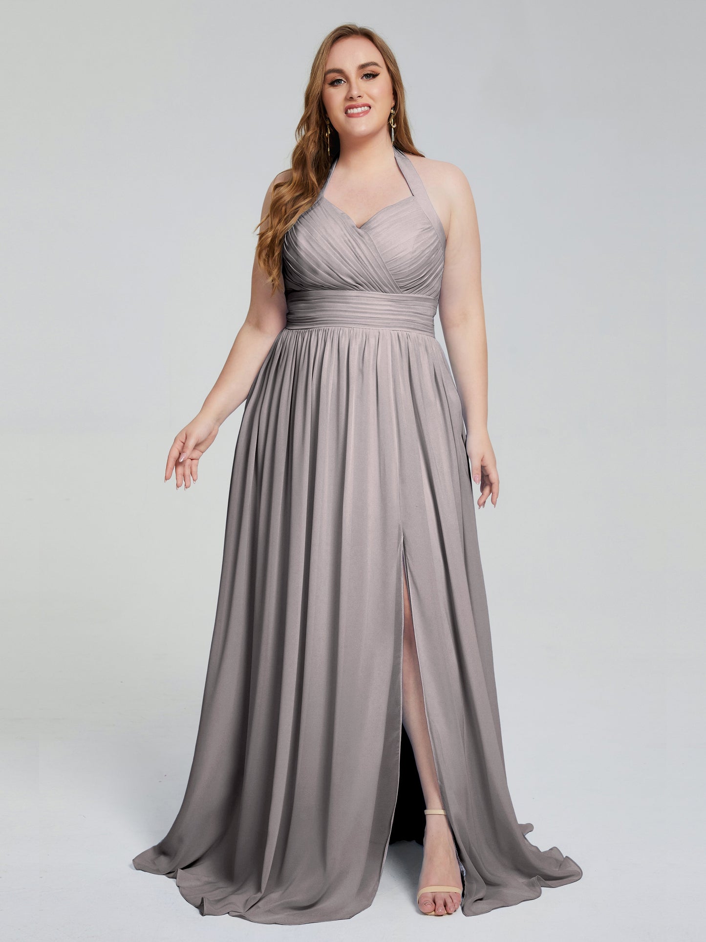 Presley Halter Split Plus Size Long Bridesmaid Dresses