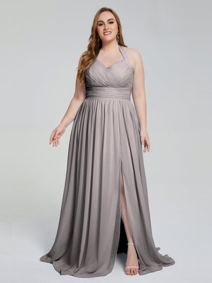 Presley Halter Split Plus Size Long Bridesmaid Dresses
