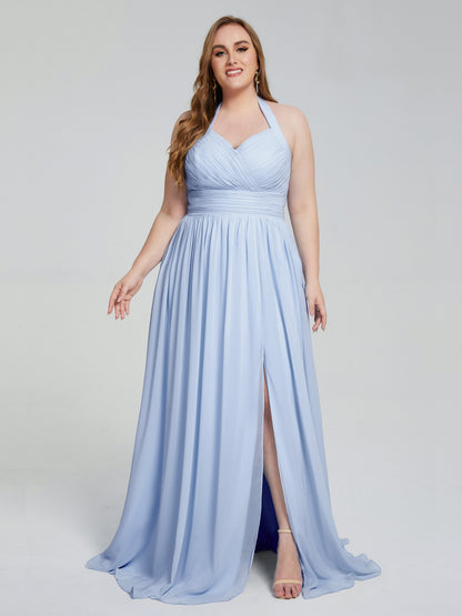 Presley Halter Split Plus Size Long Bridesmaid Dresses