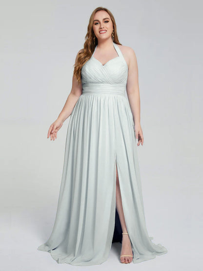 Presley Halter Split Plus Size Long Bridesmaid Dresses