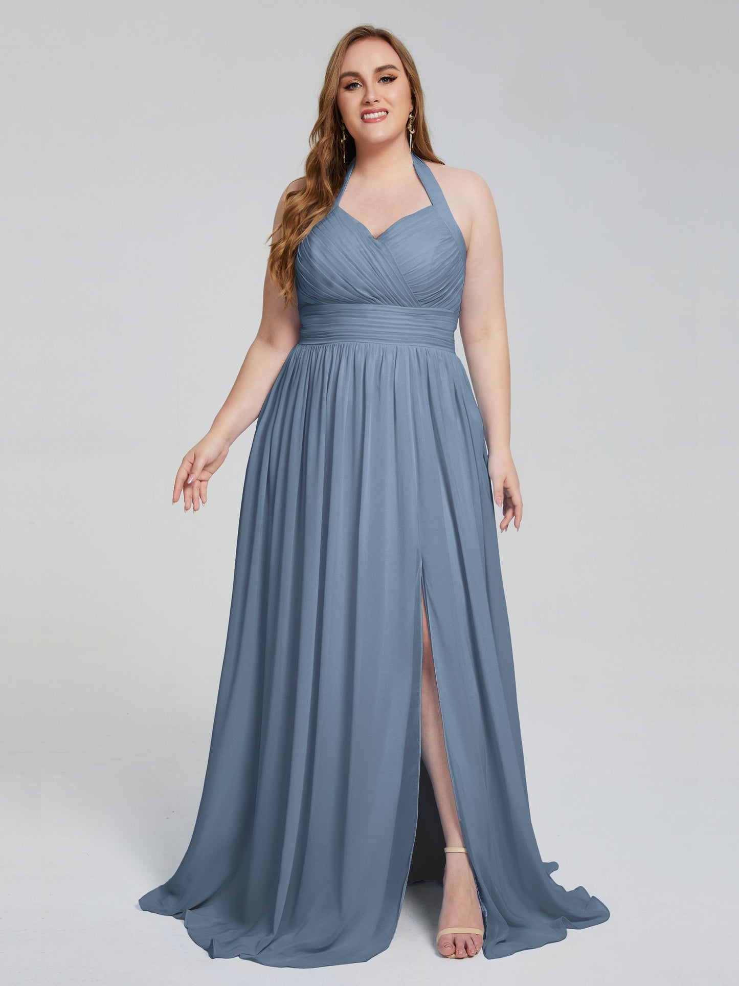 Presley Halter Split Plus Size Long Bridesmaid Dresses