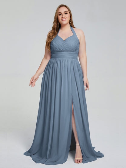 Presley Halter Split Plus Size Long Bridesmaid Dresses