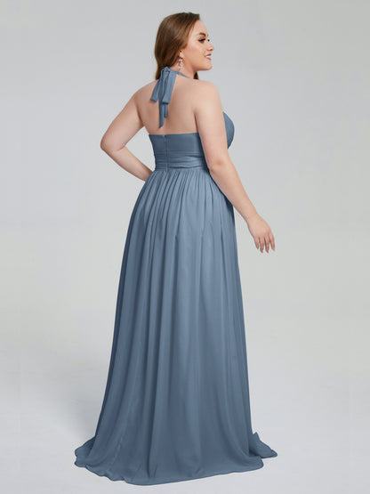 Presley Halter Split Plus Size Long Bridesmaid Dresses