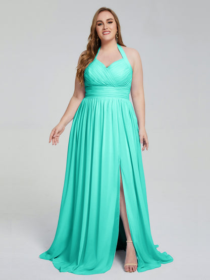 Presley Halter Split Plus Size Long Bridesmaid Dresses