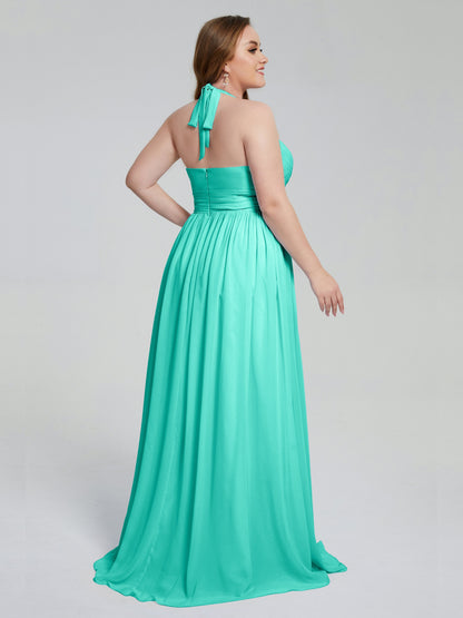 Presley Halter Split Plus Size Long Bridesmaid Dresses