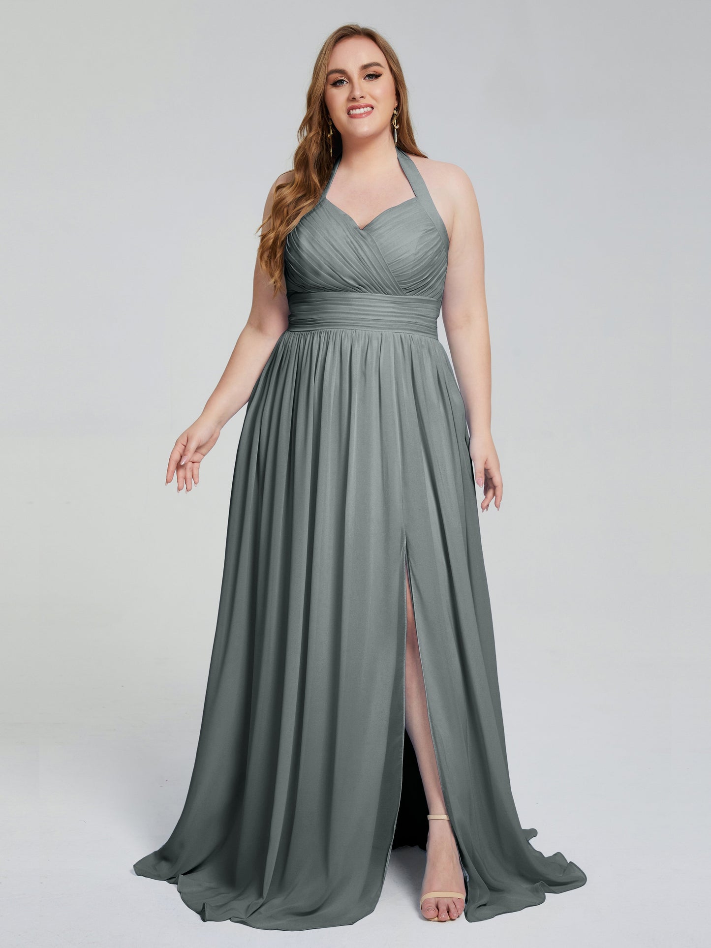 Presley Halter Split Plus Size Long Bridesmaid Dresses