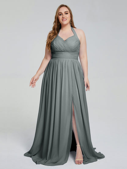 Presley Halter Split Plus Size Long Bridesmaid Dresses