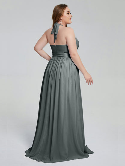 Presley Halter Split Plus Size Long Bridesmaid Dresses