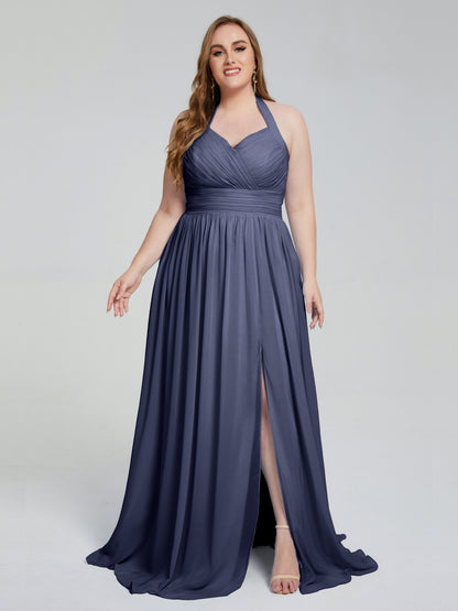 Presley Halter Split Plus Size Long Bridesmaid Dresses