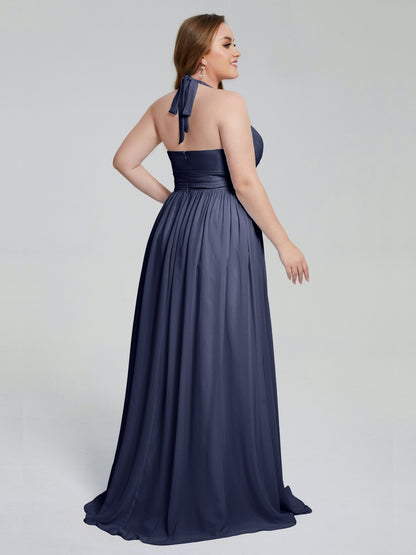 Presley Halter Split Plus Size Long Bridesmaid Dresses