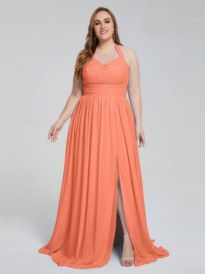 Presley Halter Split Plus Size Long Bridesmaid Dresses