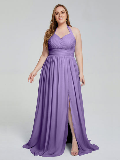 Presley Halter Split Plus Size Long Bridesmaid Dresses