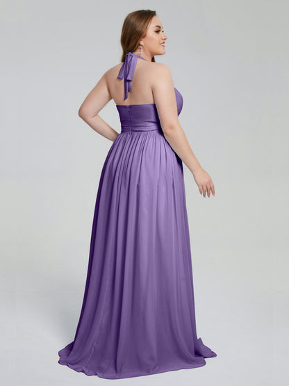 Presley Halter Split Plus Size Long Bridesmaid Dresses