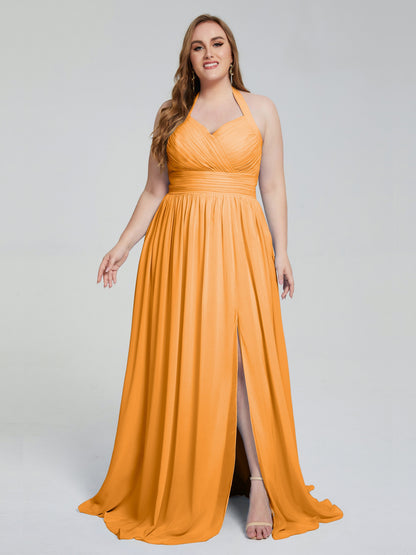 Presley Halter Split Plus Size Long Bridesmaid Dresses