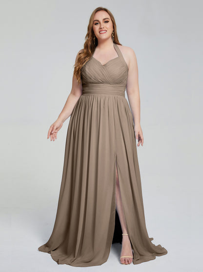 Presley Halter Split Plus Size Long Bridesmaid Dresses
