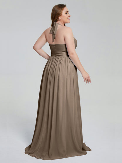 Presley Halter Split Plus Size Long Bridesmaid Dresses