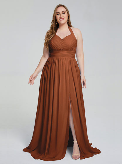 Presley Halter Split Plus Size Long Bridesmaid Dresses