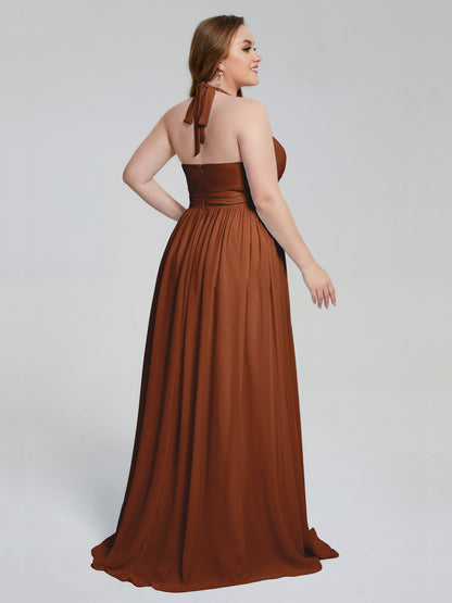 Presley Halter Split Plus Size Long Bridesmaid Dresses