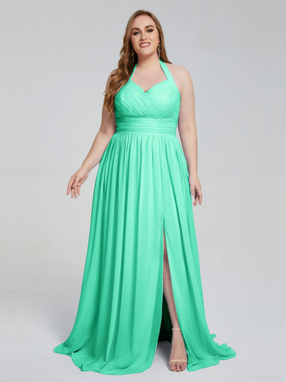Presley Halter Split Plus Size Long Bridesmaid Dresses