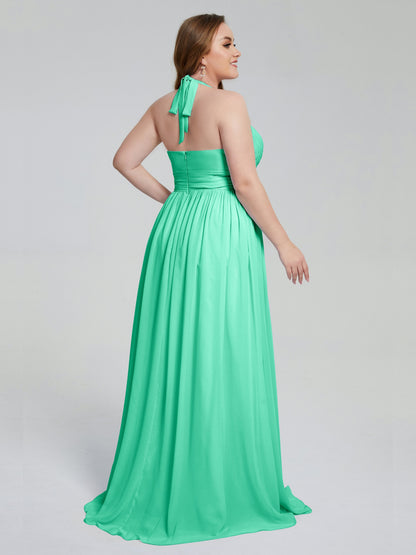 Presley Halter Split Plus Size Long Bridesmaid Dresses