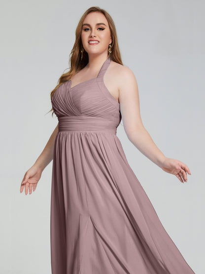 Presley Halter Split Plus Size Long Bridesmaid Dresses