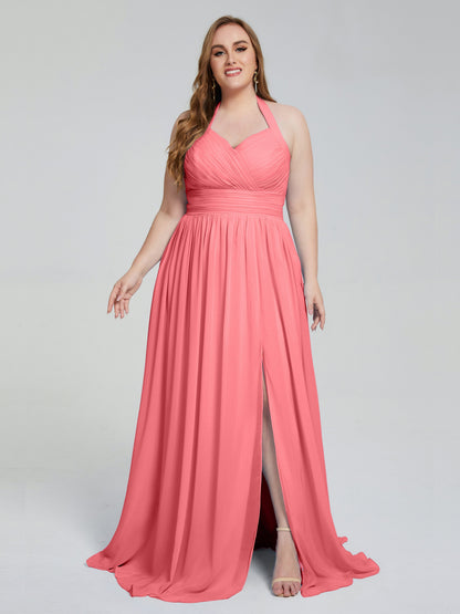 Presley Halter Split Plus Size Long Bridesmaid Dresses