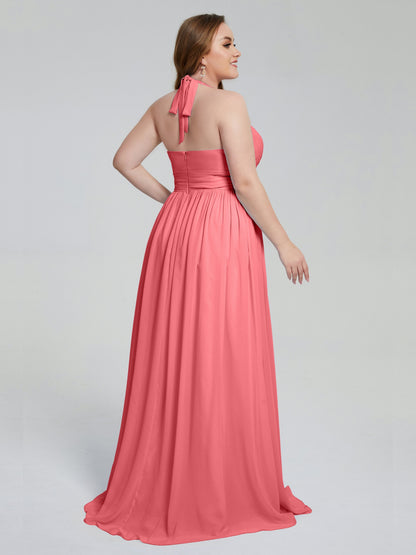 Presley Halter Split Plus Size Long Bridesmaid Dresses