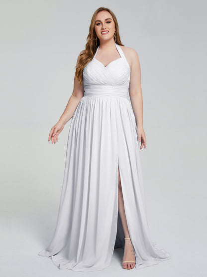 Presley Halter Split Plus Size Long Bridesmaid Dresses