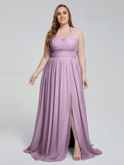 Presley Halter Split Plus Size Long Bridesmaid Dresses