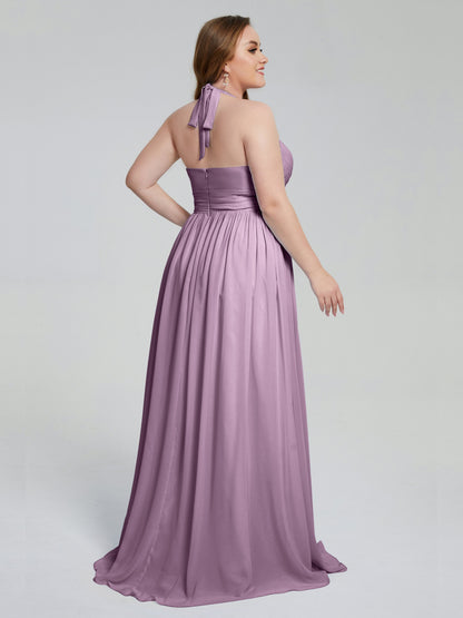 Presley Halter Split Plus Size Long Bridesmaid Dresses
