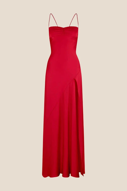 Straps Light Blue Soft Satin Long Dress