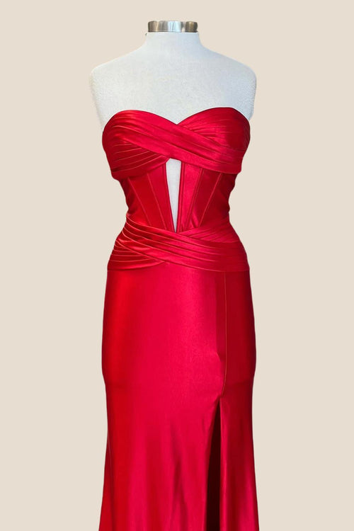 Sweetheart Red Ruched Mermaid Long Dress