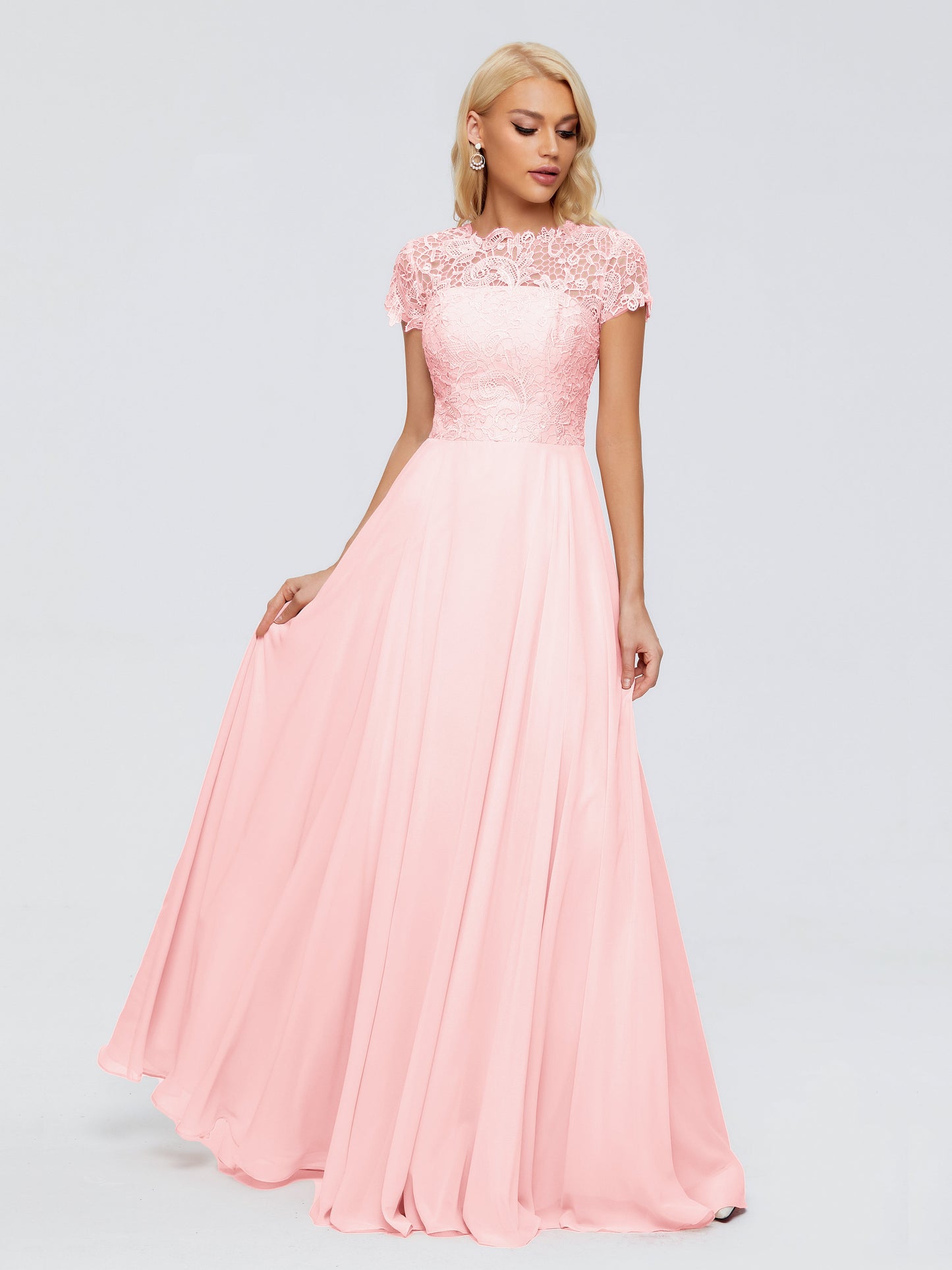 Cicinia Rose A-Line Cap Sleeves Lace Bridesmaid Dresses With Pockets