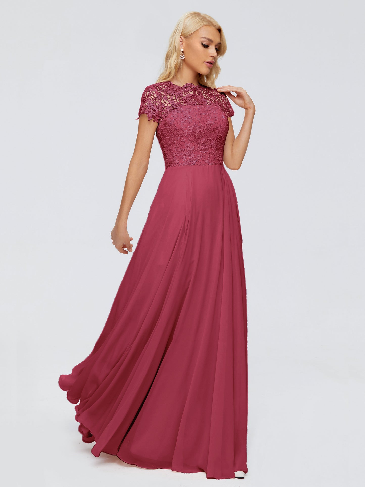 Cicinia Rose A-Line Cap Sleeves Lace Bridesmaid Dresses With Pockets