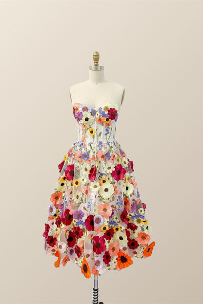 Sweetheart 3D Flower Blossoming Short Dress