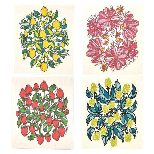 Set of 4 - Swedish Dish Cloths - Botanical (4 Designs) by Little Green