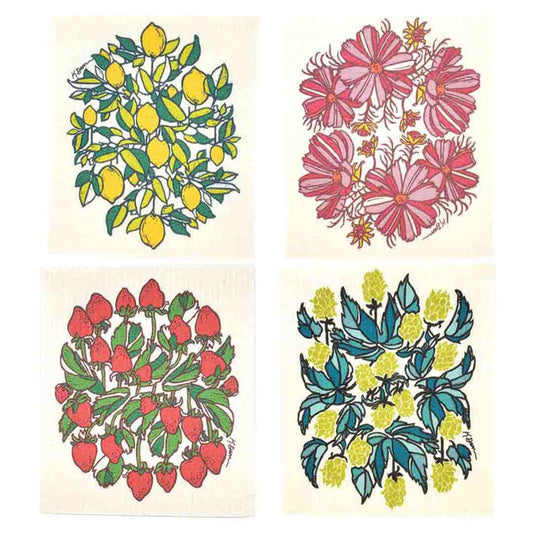 Set of 4 - Swedish Dish Cloths - Botanical (4 Designs) by Little Green