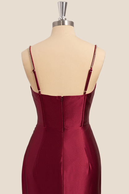 Straps Wine Red Mermaid Long Formal Dress