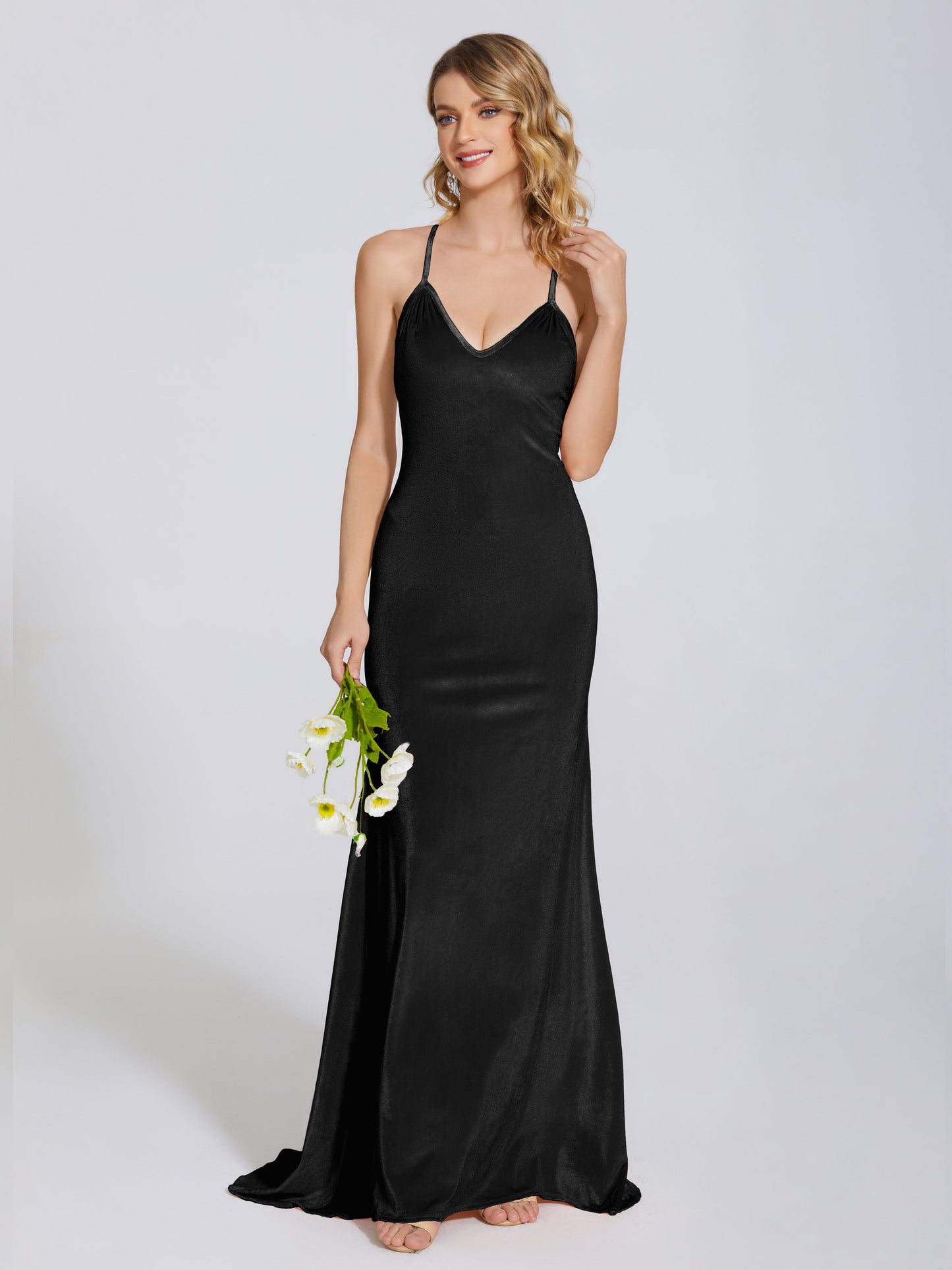 Sloane Spaghetti Straps Velvet Trumpet Bridesmaid Dress
