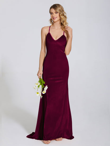 Sloane Spaghetti Straps Velvet Trumpet Bridesmaid Dress