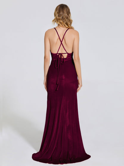 Sloane Spaghetti Straps Velvet Trumpet Bridesmaid Dress